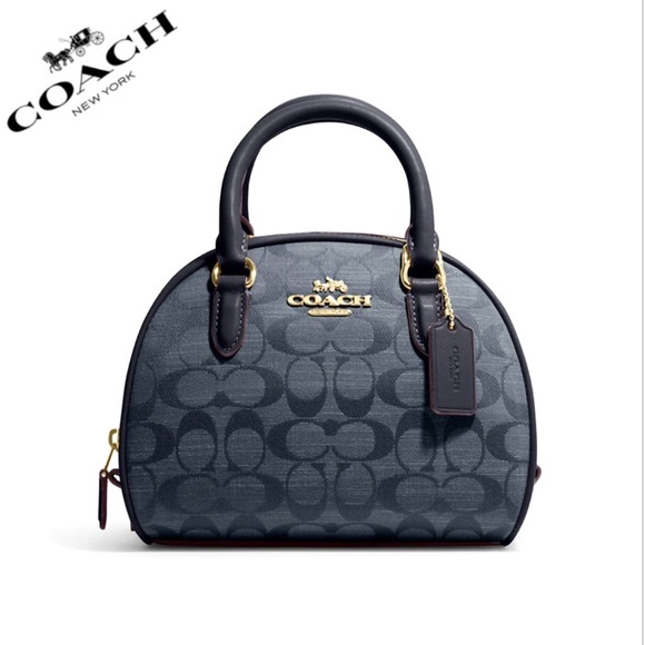 NWT COACH‎ SYDNEY SATCHEL IN SIGNATURE CHAMBRAY CROSSBODY GOLD/DENIM - Picture 1 of 6